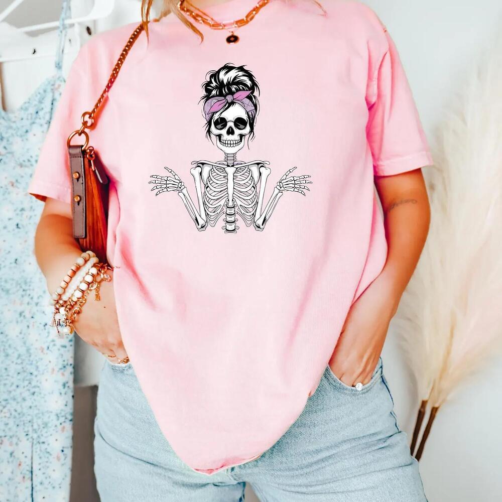 Halloween Skeleton Girl T-Shirt, Cute Spooky Skeleton Graphic Tee